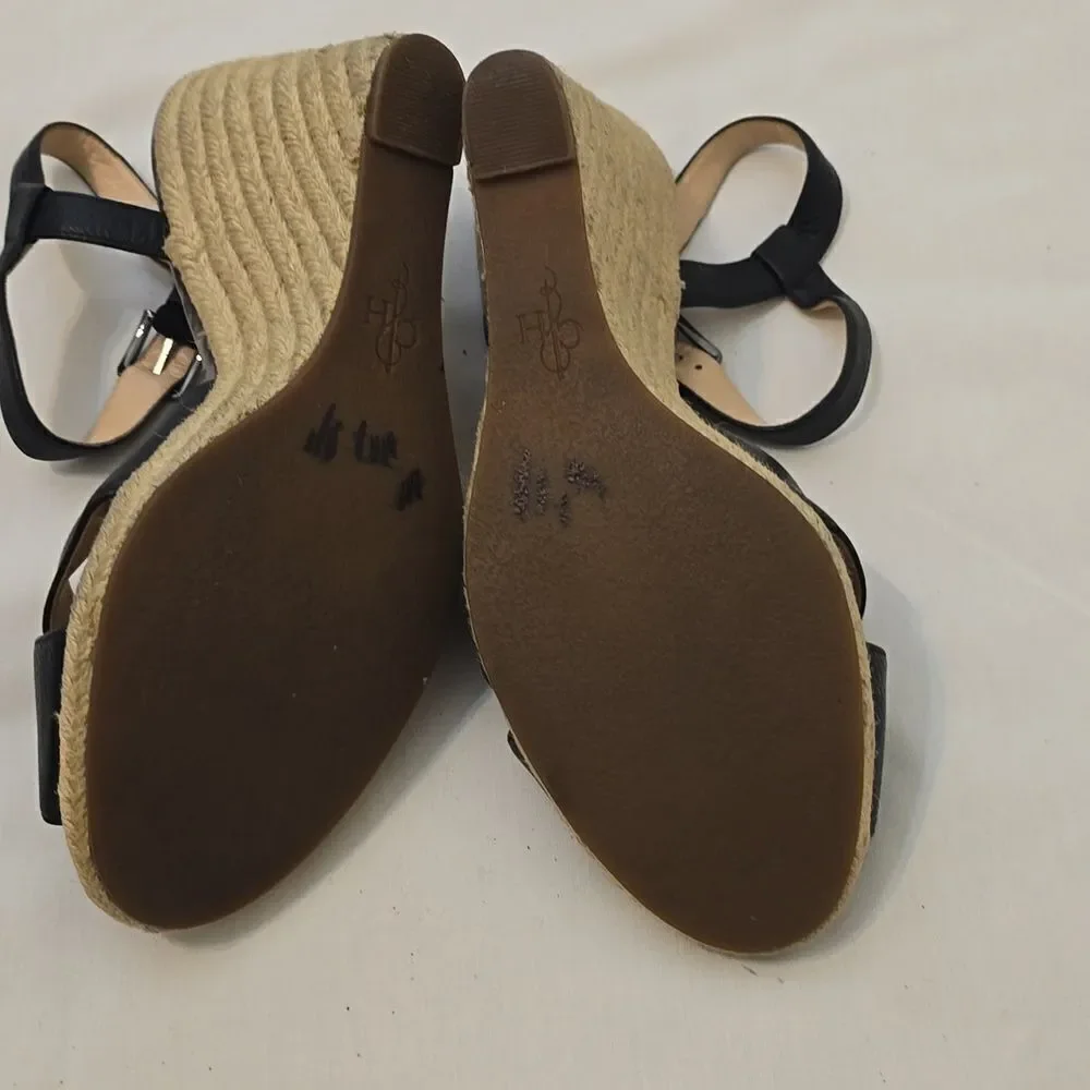 COLE HAAN ☆ Hart Criss Cross Wedge Espadrille Sandals  Black Leather Size 10B